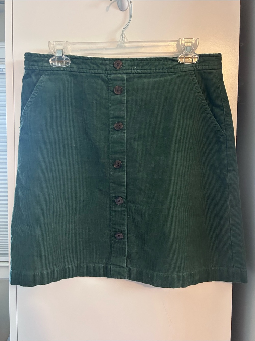 J Crew Factory Dark Green Button-Front Corduroy Skirt